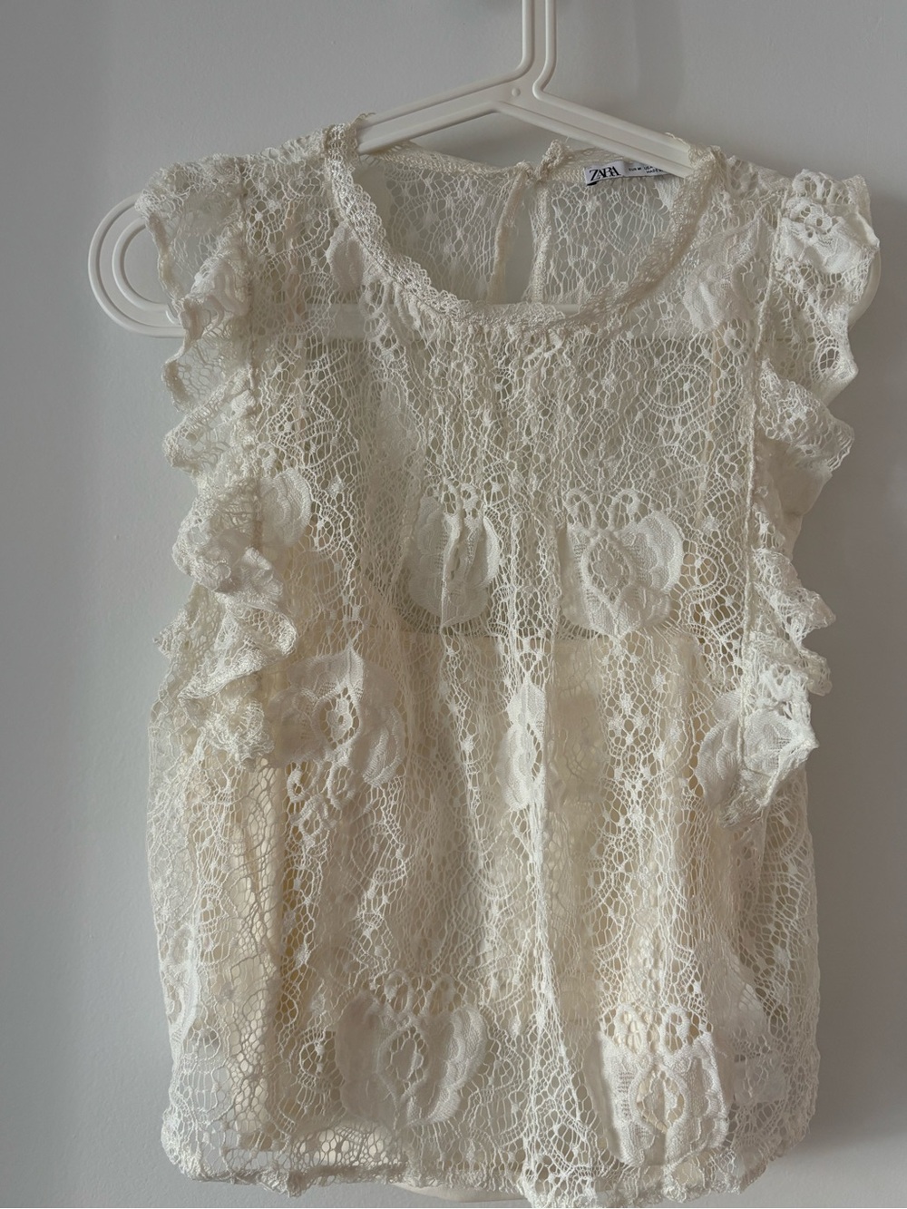 Zara Cream Lace Ruffle Shell Top